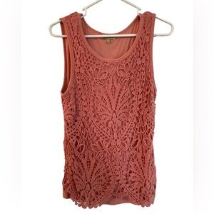 Democracy Crochet Lace Tank in Pink Large sleeveless shirt top Fully Lined